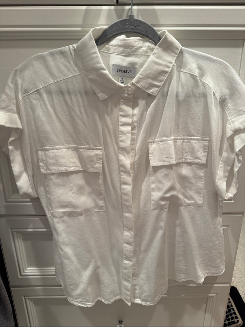 Evereve White Short-Sleeve Pocket Button-Up Shirt